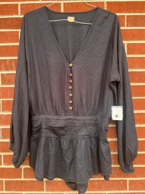 Free People Free-est Carson Drop-Waist Romper NWT Black Small Smocked Boho